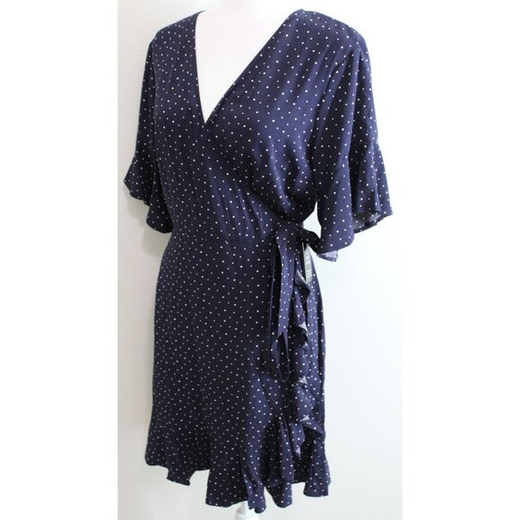 NWT Express Blue and white polka dot flutter sleeve wrap style dress - Picture 1 of 6
